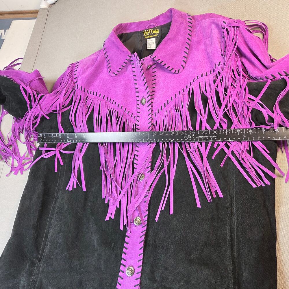 Bob Mackie Wearable Art 2X Leather Fringe Western Jacket Purple Black - Picture 16 of 16